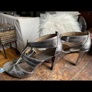 Kors Polished silver zip-front high heeled sandal